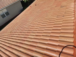 Tile roof restored after soft wash cleaning — Sarasota FL